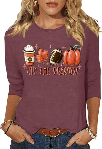 Woffccrd Womens Casual Halloween 3/4 Sleeve Crew Neck Tee Shirts Leopard Pumpkin Shirts Thanksgiving Fall Tops in Saudi Arabia
