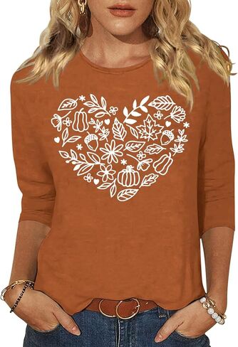 Woffccrd Womens Casual Halloween 3/4 Sleeve Crew Neck Tee Shirts Leopard Pumpkin Shirts Thanksgiving Fall Tops in Saudi Arabia