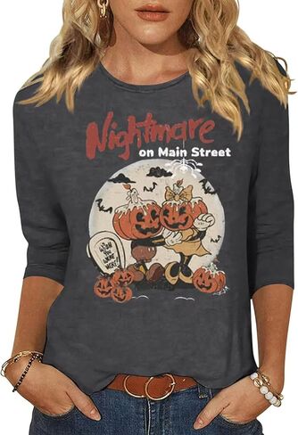 Woffccrd Womens Casual Halloween 3/4 Sleeve Crew Neck Tee Shirts Leopard Pumpkin Shirts Thanksgiving Fall Tops in Saudi Arabia