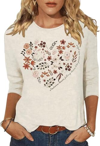 Woffccrd Womens Casual Halloween 3/4 Sleeve Crew Neck Tee Shirts Leopard Pumpkin Shirts Thanksgiving Fall Tops in Saudi Arabia