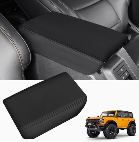 غطاء وحدة التحكم المركزية faccibbg لسيارة Ford Bronco 2021-2024 (أسود)، غطاء مسند ذراع من الجلد المقاوم للماء مضاد للخدش لملحقات Ford Bronco 2021 2022 2023 2024 in Kuwait