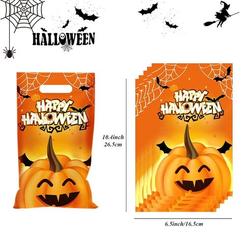 Sainyarh 6.5''x10.5'' Halloween Cellophane Treat Bags with Handle, Halloween Trick or Treat 50 Pack Goodie Bags Halloween Candy Goody Bags for Halloween Decorations Party in Saudi Arabia