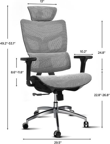Ergonomic Mesh Office Chair, Office Chair with Advanced Adjustable 4D Headrest & Armrest, Lumbar Support for Long Hours, High-Back Computer Chair with Tilt Function, 5-Year Warranty,Black in Saudi Arabia