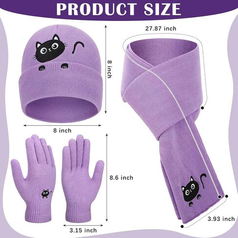 Geyoga Winter Beanie Cat Hat Scarf Gloves Knit Fleece Warmer Set for Men Women Christmas Cat Lover Gifts in Saudi Arabia