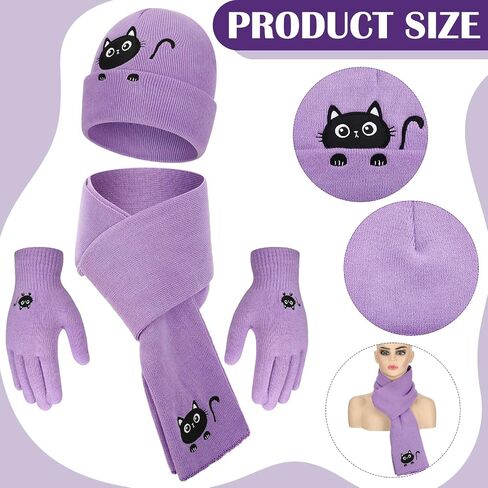 Geyoga Winter Beanie Cat Hat Scarf Gloves Knit Fleece Warmer Set for Men Women Christmas Cat Lover Gifts in Saudi Arabia