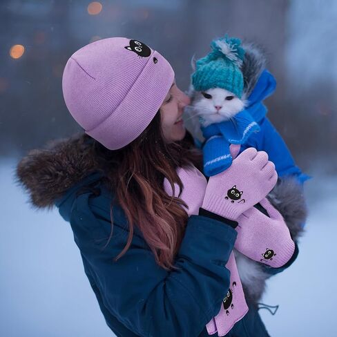 Geyoga Winter Beanie Cat Hat Scarf Gloves Knit Fleece Warmer Set for Men Women Christmas Cat Lover Gifts in Saudi Arabia