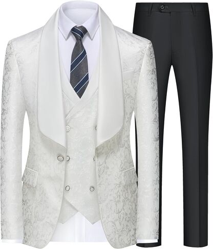 Mens Tuxedo Suit Set 3 Piece Slim Fit Wedding Prom Suit Blazer Jacket Vest Pants in Saudi Arabia
