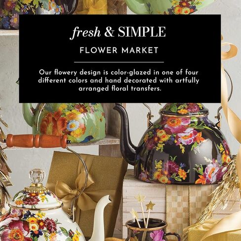 MACKENZIE-CHILDS Practical Enamel Pitcher, Decorative Pitcher for Drinks, Flowers, and Decor, Large, White Flower Market in Saudi Arabia