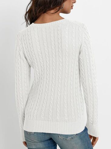 LILLUSORY Women's Cable Knit V Neck Sweater Soft Vintage Trendy Cute Pullover Sweaters in Kuwait