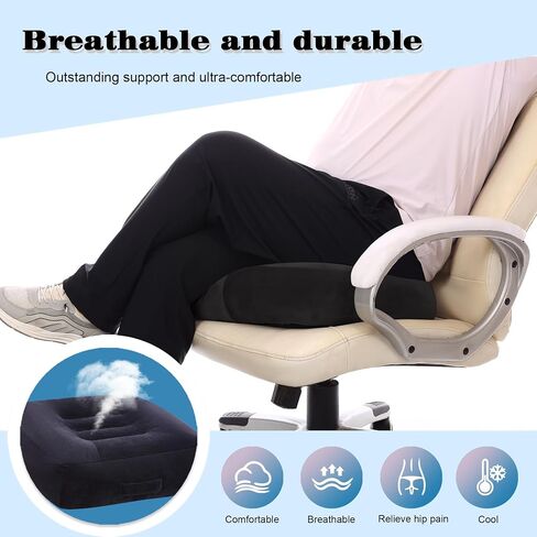 Extra Large Seat Cushion, Thick Chair Cushion Booster for Office Chair, to Rise Height, Velvet Cover with Handle and Anti-Slip Bottom, PP Cotton Filling, Coccyx Pain Relief (Black, X Large) in Saudi Arabia