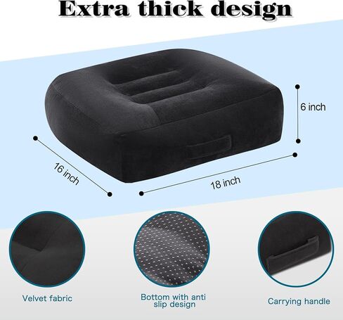 Extra Large Seat Cushion, Thick Chair Cushion Booster for Office Chair, to Rise Height, Velvet Cover with Handle and Anti-Slip Bottom, PP Cotton Filling, Coccyx Pain Relief (Black, X Large) in Saudi Arabia