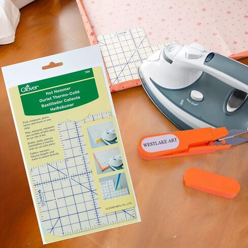 Hot Ironing Ruler for Sewing, Heat-Resistant Hot Hemmer Tool | Bundled with Westlake Art Embroidery Scissors - Accurate Grid Markings, Versatile for Crafting & Quilting [Pack of 1] in Saudi Arabia