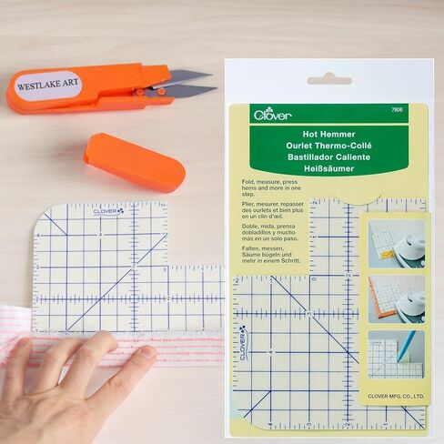 Hot Ironing Ruler for Sewing, Heat-Resistant Hot Hemmer Tool | Bundled with Westlake Art Embroidery Scissors - Accurate Grid Markings, Versatile for Crafting & Quilting [Pack of 1] in Saudi Arabia