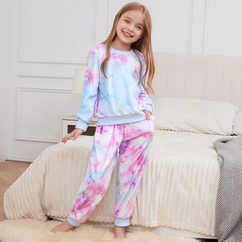 QPANCY Matching Doll & Girls Fleece Pjs Set kids Fall Winter Long Sleeve Sleepwear 2 Piece Pajamas in Saudi Arabia
