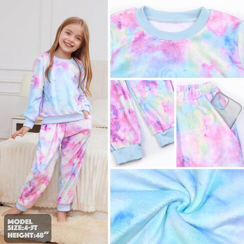 QPANCY Matching Doll & Girls Fleece Pjs Set kids Fall Winter Long Sleeve Sleepwear 2 Piece Pajamas in Saudi Arabia