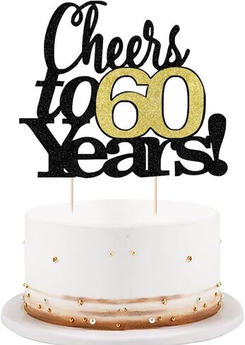 LVEUD Black Font Golden Numbers Cheers to 60 Years Happy Birthday Cake Topper -Wedding,Anniversary,Birthday Party Decorations (60th) in Kuwait