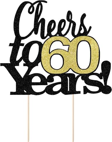 LVEUD Black Font Golden Numbers Cheers to 60 Years Happy Birthday Cake Topper -Wedding,Anniversary,Birthday Party Decorations (60th) in Kuwait