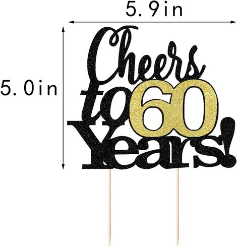 LVEUD Black Font Golden Numbers Cheers to 60 Years Happy Birthday Cake Topper -Wedding,Anniversary,Birthday Party Decorations (60th) in Kuwait