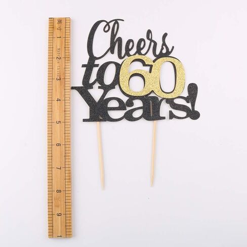LVEUD Black Font Golden Numbers Cheers to 60 Years Happy Birthday Cake Topper -Wedding,Anniversary,Birthday Party Decorations (60th) in Kuwait