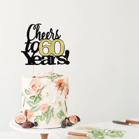 LVEUD Black Font Golden Numbers Cheers to 60 Years Happy Birthday Cake Topper -Wedding,Anniversary,Birthday Party Decorations (60th) in Kuwait