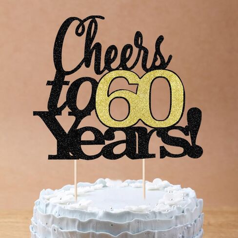 LVEUD Black Font Golden Numbers Cheers to 60 Years Happy Birthday Cake Topper -Wedding,Anniversary,Birthday Party Decorations (60th) in Kuwait
