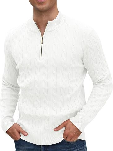 Aimeilgot Mens Quarter Zip Sweaters Turtleneck Knit Long Sleeve Twisted Pattern Casual Slim Fit Pullover Sweater in Saudi Arabia