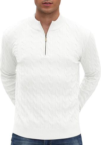 Aimeilgot Mens Quarter Zip Sweaters Turtleneck Knit Long Sleeve Twisted Pattern Casual Slim Fit Pullover Sweater in Saudi Arabia