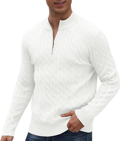Aimeilgot Mens Quarter Zip Sweaters Turtleneck Knit Long Sleeve Twisted Pattern Casual Slim Fit Pullover Sweater in Saudi Arabia