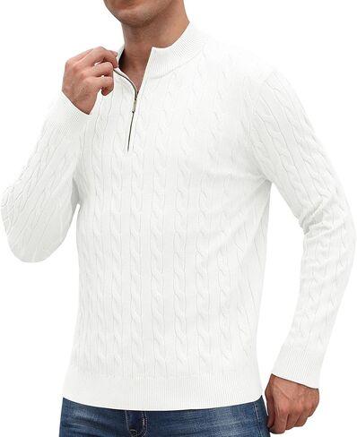 Aimeilgot Mens Quarter Zip Sweaters Turtleneck Knit Long Sleeve Twisted Pattern Casual Slim Fit Pullover Sweater in Saudi Arabia
