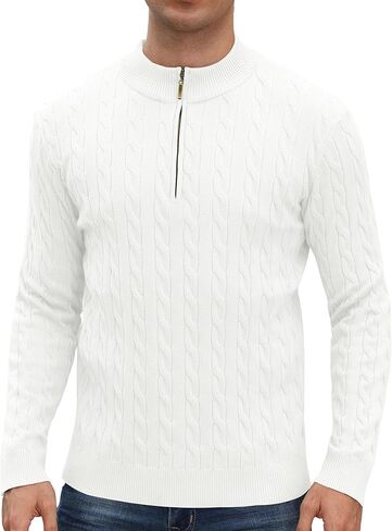 Aimeilgot Mens Quarter Zip Sweaters Turtleneck Knit Long Sleeve Twisted Pattern Casual Slim Fit Pullover Sweater in Saudi Arabia