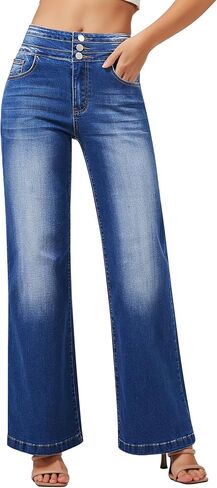 roswear Women's Wide Leg Sweatpant Jeans High Waisted Stretch Baggy Denim Pants in Kuwait