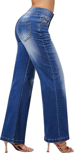 roswear Women's Wide Leg Sweatpant Jeans High Waisted Stretch Baggy Denim Pants in Kuwait