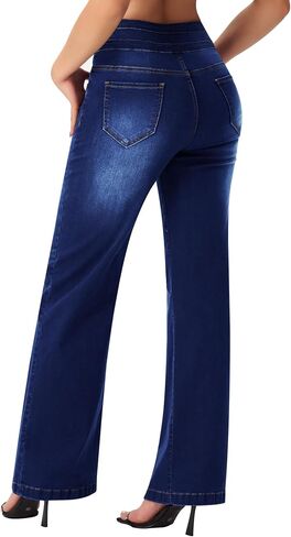 roswear Women's Wide Leg Sweatpant Jeans High Waisted Stretch Baggy Denim Pants in Kuwait
