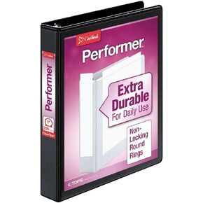 Cardinal 3 Ring Binder, Binder for School and Office, Durable 1.5 Inch Performer ClearVue Binder, Round Rings, 350-Sheet Capacity, Customizable ClearVue Covers, PVC-Free, Black (67325)