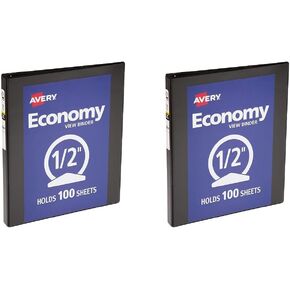 Avery Economy View 3 Ring Binder, 0.5" Round Rings, 1 Black Binder (05751)