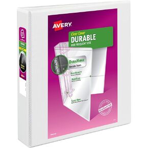 Avery Durable View 3 Ring Binder, 1 Inch EZD Rings, 1 White Binder (09301)