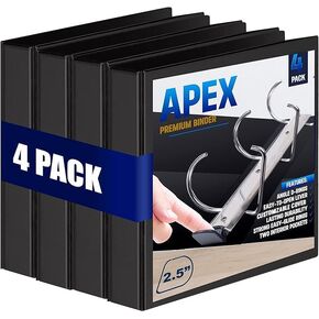 4 Pack of 2.5" Smooth Opening Angle D-Ring View Black Binders, Professional Presentation Folder for Standard Pages with Inside Pockets, and Customizable Clear View Binder PVC-Free