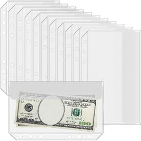 Antner A6 حجم جيوب الموثق 6 فتحات مغلفات الميزانية النقدية لوضع الميزانية واضحة PVC زيبر الموثق الحقيبة أكياس أوراق فضفاضة إدراج صفحات أكياس مجلد المستندات للماء، 12PCS