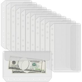 Antner A6 حجم جيوب الموثق 6 فتحات مغلفات الميزانية النقدية لوضع الميزانية واضحة PVC زيبر الموثق الحقيبة أكياس أوراق فضفاضة إدراج صفحات أكياس مجلد المستندات للماء، 12PCS