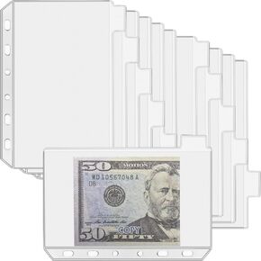 12PCS A6 Binder Pockets with No Zippers, Zipless Budget Envelopes with Index Bits Design, A6 Binder Pouch for 6 Ring Binder, Money Folder Organizer,Clear PVC Savings Challenges Envelopes,12PCS
