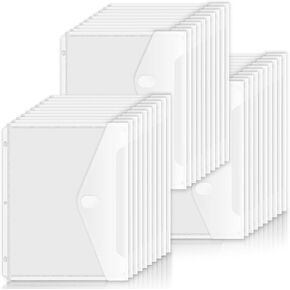 Sooez 30 Pack Binder Folders with Space-Saving Closure, Super Heavyweight Binder Pockets for 3 Ring Binder, High Capacity Clear Binder Pouch, Side Loading, 3 Ring Folders with Pockets, Letter Size