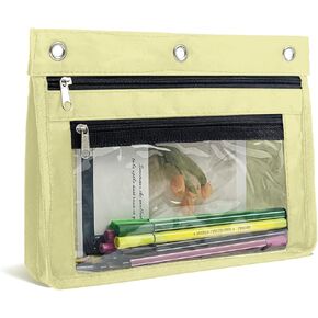 YoeeJob 1 Pack Pencil Pouch for 3 Ring Binder, Expandable Binder Pouches with Zipper, Large Capacity Pen Holder Case with Clear Window School Class Office Organizers, Black