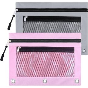 AHOME 3 Ring Binder Pencil Pouchs, Zippered Pencil Pouch Double Pocket Pencil Pouch 3 Ring with Clear Window