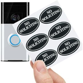 Small No Soliciting Sign for House,6 Pcs No Soliciting Sign,Weatherproof with Glow in the Dark Stickers,Tiny Size Perfect for Video Doorbell,No Solicitation Sticker for Front