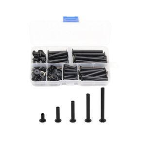 LBY 100pcs Phillips Chicago Screws, M5 x 10/20/30/40/50mm Binding Screw Posts, Binding Barrels and Screws Assortment Kit for Leather Saddles, Purses, Belt Repair, Electrophoretic Matt Black