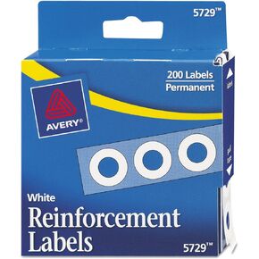 Avery 05729 Self-Adhesive Hole Reinforcement Labels, 1/4-Inch Round, White, 200/PK