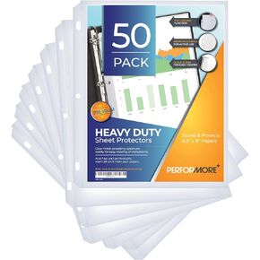 Performore 50 Sheet Protectors, Heavy Duty 8.5 X 11 Inch Clear Page for 3 Ring Binder, Plastic Sheet Sleeves, Durable Top Loading Paper Protector with Reinforced Holes, Archival Safe