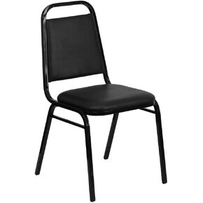 كرسي مأدبة من سلسلة Flash Furniture HERCULES على شكل شبه منحرف من الفينيل الأسود - إطار أسود in Kuwait