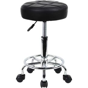 KKTONER Round Rolling Stool Chair PU Leather Height Adjustable Swivel Drafting Work SPA Shop Salon Stools with Wheels Office Chair Small (Black)