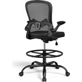 ErGear Drafting Chair, Standing Desk Chair with Flip-Up Armrests, High Desk Chair Adjustable Height, Ergonomic Tall Office Chair with Lumbar Support and Adjustable Footrest Ring